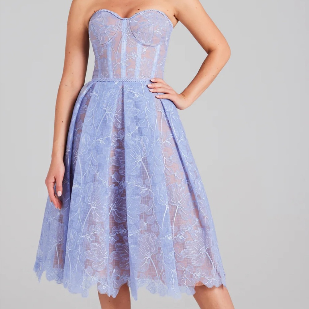 Nadine MERABI - Olivia Strapless Lace Dress in Light Blue - size XL